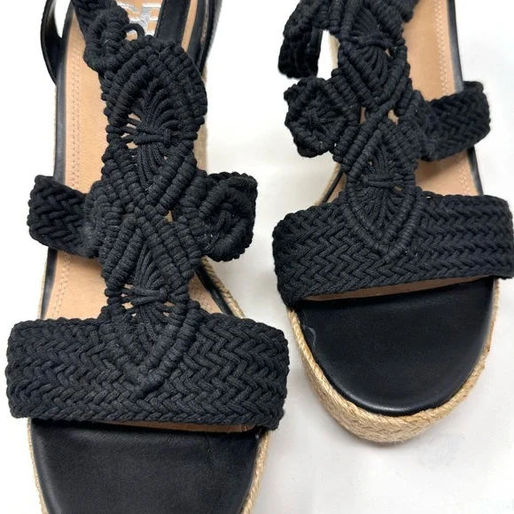 Gianni Bini Women’s Black Macrame Crochet Platform Wedge Sandals - Picture 8 of 15